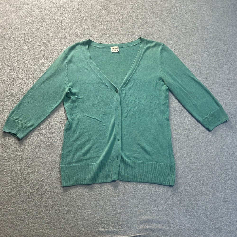 Essentials by Full Tilt Button Front Cardigan Womens L Teal Green Cotton Sweater